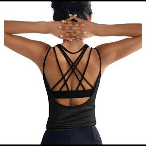 Dark grey strappy low back workout tank